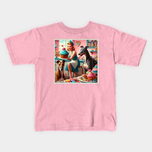 Greyhounds and Retro Bakery Pin Up Girl and Cupcakes Kids T-Shirt